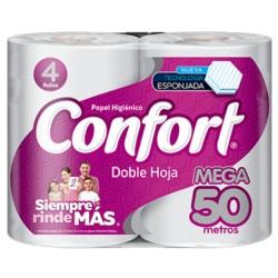 PAPEL HIGIENICO CONFORT DOBLE HOJA 4 UNIDADES 50 M